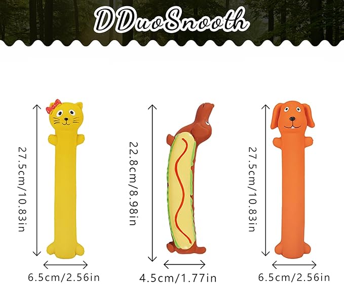 DDuoSnooth 3 Pcs Original Squeaky Latex Dog Toy for Small Medium Large Breeds, Rubber Bite Force Pet Toys for Cat Puppy Animal, Safe and Easy to Clean 9-11 inch