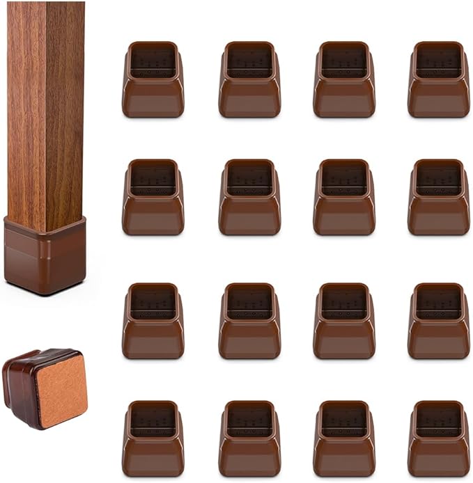 16pcs Square Chair Leg Floor Protectors, Felt Pads Chair Leg Protectors for Hardwood Floors, SiliconeFurniture Feet Cups Covers Felt Pads, Prevents Scratches & Reduce Noise, Brown, X-Small