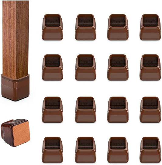 16pcs Square Chair Leg Floor Protectors, Felt Pads Chair Leg Protectors for Hardwood Floors, SiliconeFurniture Feet Cups Covers Felt Pads, Prevents Scratches & Reduce Noise, Brown, X-Small