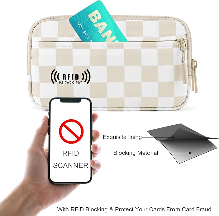 Checkered WristleWallets for Women, RFID Wallet Crossbody with 4 Zippers, Credit Card Holder Cell Phone Organizer