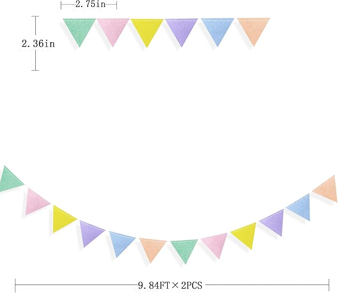 pinkblume Pastel Party Decoration Macaron Felt Hanging Triangle Mini Bunting Pennant Banner Flag for Pastel Colorful Birthday Wedding Baby Shower Engagement Spring Easter Party Classroom Nursery Decor