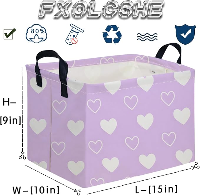 FXOCSHE Rectangular Purple heart,Valentine's Day Gift Basket,nursery basket,Pink girls gift baskets,kids toy storage Bin, Love Heart Room Decor for Home,Shelf Baskets(Purple heart)