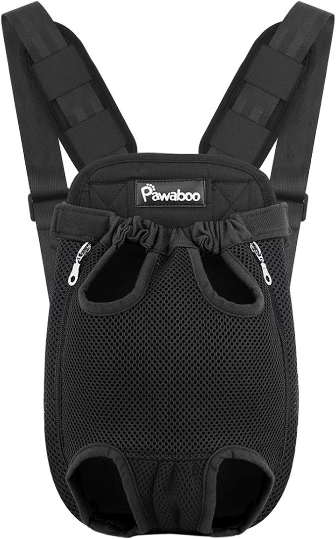 Pawaboo Pet Carrier Backpack, Adjustable Pet Front Cat Dog Carrier Backpack Travel Bag, Legs Out, Easy-Fit for Traveling Hiking Camping for Small Medium Dogs Cats Puppies 2.5-5lbs, S, Black