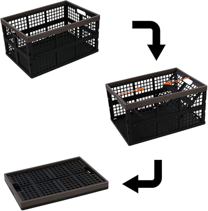 Bringer 4-Pack 40 L Plastic Collapsible Storage Crate, Stackable Folding Storage Baskets