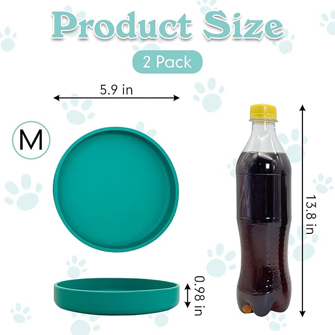 Silicone Cat Food Bowls Shallow Cat Dishes 5.9in Wide Pet Plates Set of 2 Small Flat Dog Saucer Bowl Cute Whisker Fatigue Kitten Feeding Dish for Dry & Wet Food (Round Blue + Green)