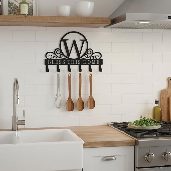Metal Letter W Key Holder for Wall, Decorative Metal Key Holder Wall Mount, Key Hooks Coat Rack Monogram Wall Decor, Perfect for Bathroom, Living Room, Kitchen, Anniversary Housewarming Gift