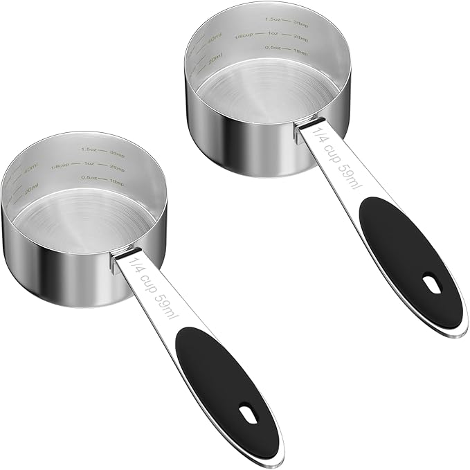 LEIFENY 2PCS 1/4CUP(59ml) Dog Cat Food Scoop, Stainless Steel Measuring Cup, Metal Pet Scooper with Inner Precision Scale Measurement