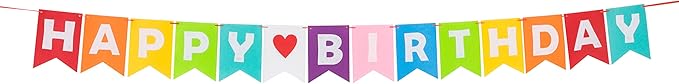 LOVENJOY Pre-strung Assembled Happy Birthday Banner Rainbow Bunting Decorations, Durable Felt Fabric Reusable