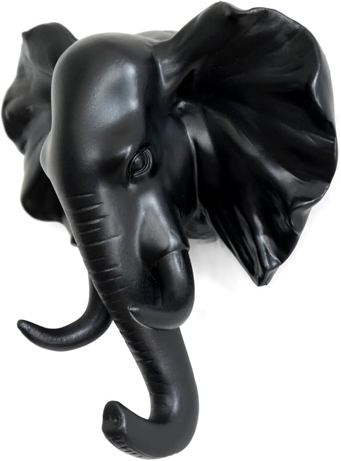 Elephant Head Single Wall Hook/Hanger Animal Shaped Coat Hat Hook Heavy Duty, Rustic Decorative Gift, Black