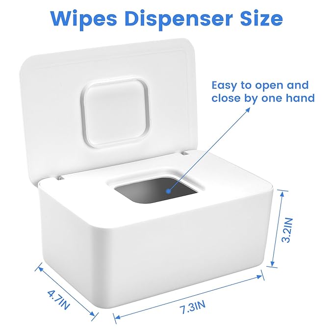 LEQXGO Baby Wipes Dispenser, Wipes Dispenser Baby Wipes Case, Baby Wipe Holder for Fresh Wipes, Non-Slip Wipes Case, Wipe Container with Sealing Design Lid (White)