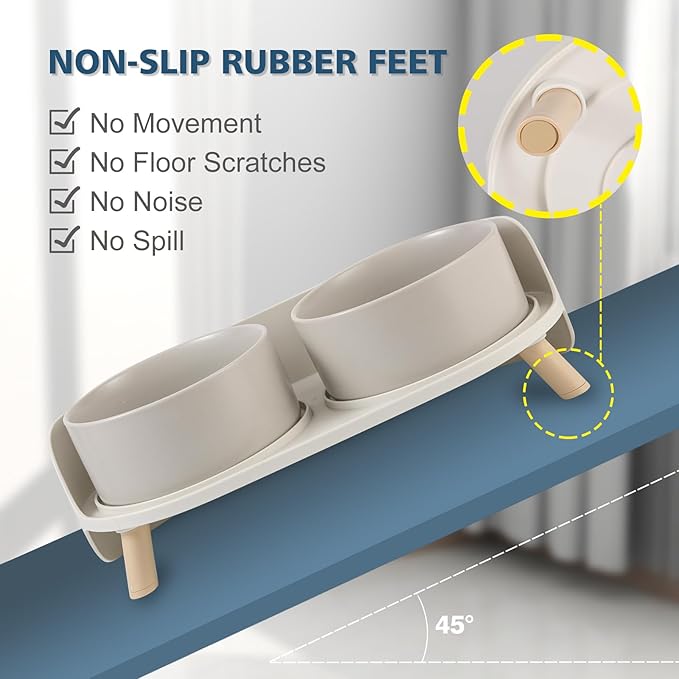 Elevated Ceramic Dog Bowl Set - Double Dog Feeding Bowls with Stand Splash Proof - Raised Dishes for Food and Water - Ideal for Small to Medium Dogs - 2 x 850 ml - 28.74 oz