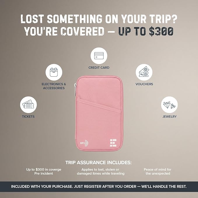 Passport Holder Family up to 6 Passports, Large Passport Wallet and Premium Travel Document Holder Organizer with RFID Anti-Theft Blocking - 7 Bonus RFID Blocking Sleeves - Rose