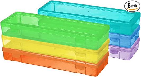 novelinks Plastic Clear Storage Containers for Organizing, Craft Storage Organizers and Stackable Storage Bins with Lids for Pencil Box, Bead, Cookie Cutter, Board Game (6 Pack Large -Color)