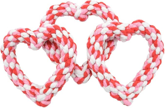 Barleygoo 3PCS Valentine's Day Dog Rope Toys Heart Shaped Durable Chew Toy for Small to Medium Dogs