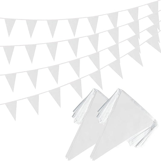 100 Feet White Pennant Banner Flags, 60 Pcs DIY Flag for Birthday, Party, Shops, Outdoor and Indoor Decorations, Festival Celebration (White)