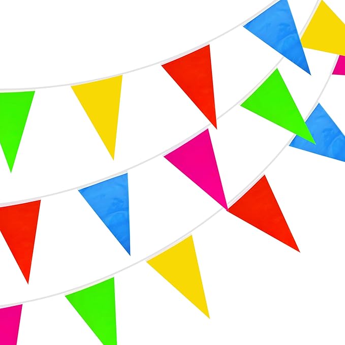 BEISHIDA 200ft 120pcs Colorful Pennant Banner Flags,Reusable Multicolor Bunting String Triangle Flags,Kids Birthday, Garland for Grand Opening,New Year Celebration Supplies,Indoor and Outdoor Events