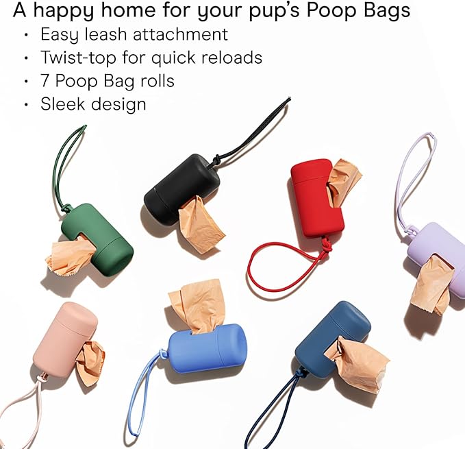 Wild One Dog Poop Bag Holder and Dispenser with Leash Attachment, Leak Proof, Easy Twist Top for Refills, Includes 1 Box Of Bags, Spruce