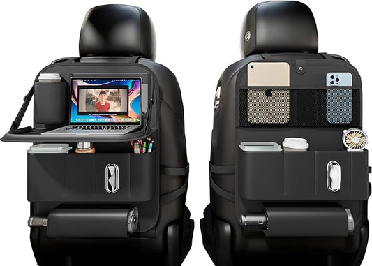 Car Seat Organizers,Multi-functional Back Seat Protectors, Storage Pouches,storage bag Child kicking prevention and Tray Holders (for Cars, Kids, Seat Back and Rear Seats) (Black, 2 Pcs)