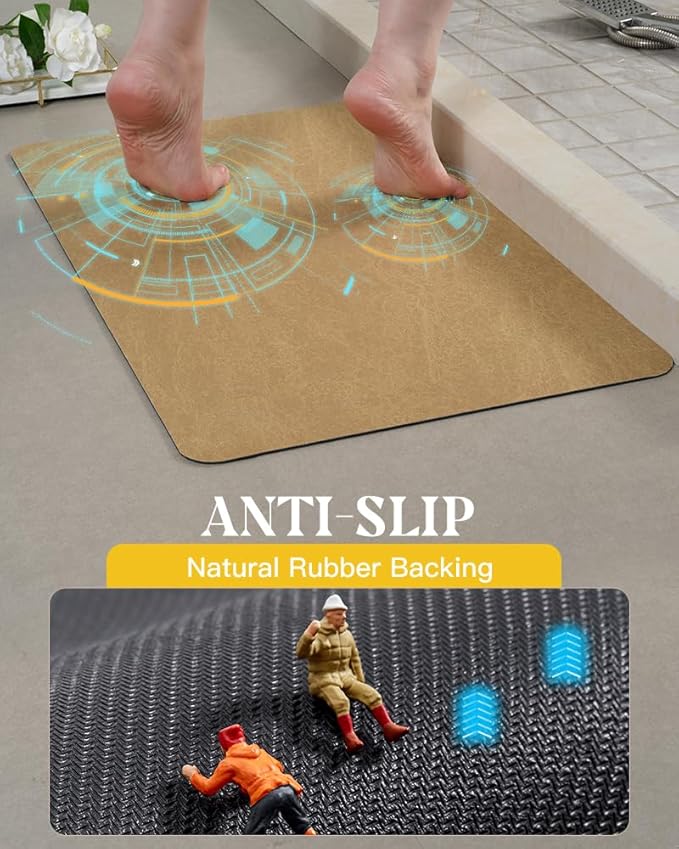 MontVoo -Bath Mat Rug-Rubber Backing Non Slip Quick Dry Absorbent Thin Bathroom Rugs Fit Under Door-Faux Suede Surface Bathroom Floor Mats-Shower Rug for in Front of Bathtub Shower Camel 24"X70"