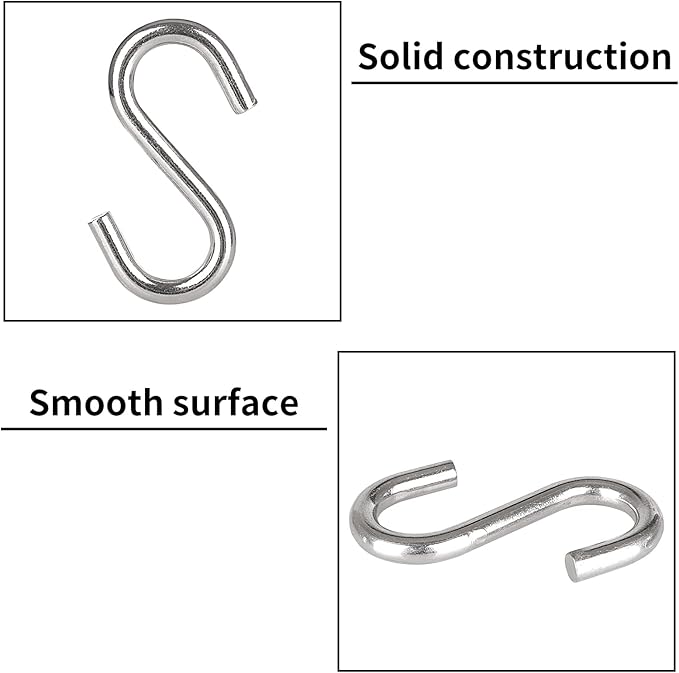 15 PCS 304 Stainless Steel S Hooks 3.2 Inch 5/16 Inch Thick Heavy Duty S Hooks S Shaped Utility Hook for Hanging Hammock Stand Swing Plants, Loads up to 550 lbs