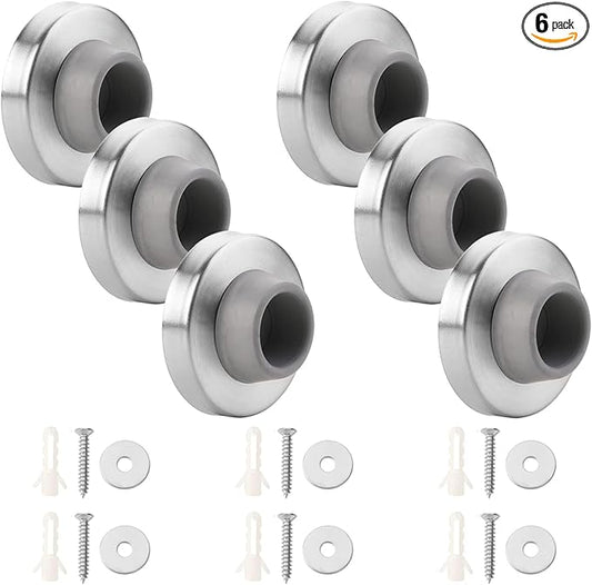 6pcs Concave Wall Door Stopper Bumper Door Stop Wall Mount Protector Stainless Round Rubber Handle Stoppers Knob Prevent Door Handle Damage Shield Walls (Grey)