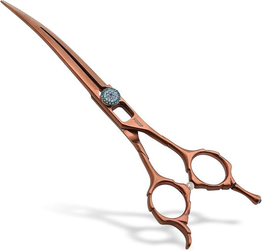 Curved Dog Grooming Scissors 7'' Downward 30° Professional Pet Grooming Trimming Shears for Dogs Suzhi Teddy High Cobalt Alloy Steel for Right Handed Groomers (7, Chocolate Curve)