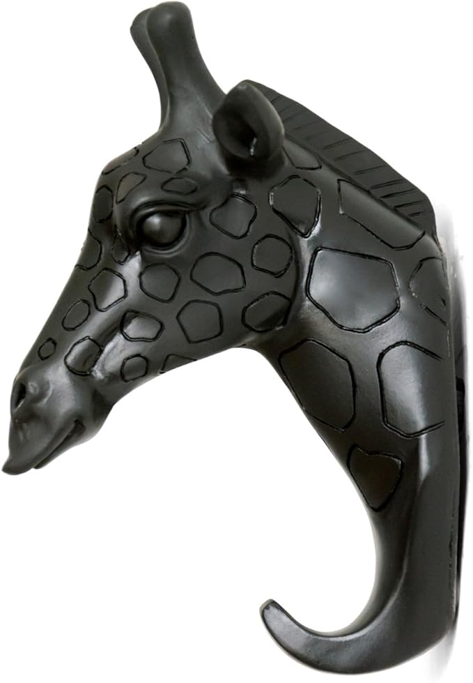 Giraffe Head Single Wall Hook/Hanger Animal Shaped Coat Hat Hook Heavy Duty, Rustic Decorative Gift, Black