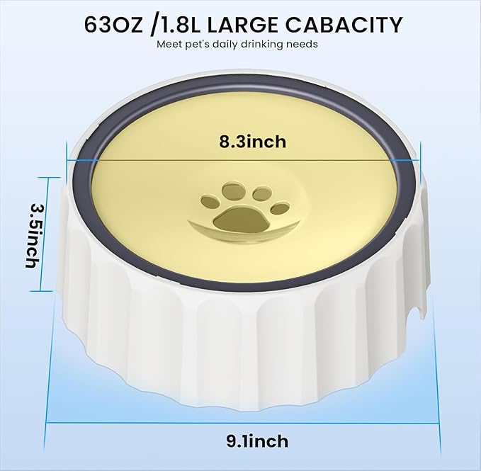 FORWH Dog Small Animals Water Bowl No Spill 70oz/2L Large Capacity Dispenser Non Slip No Splash Small Animals Bowl Pet Slow Feeder No Drip Dog Water Bowl on Vehicle for Dogs and Cats - Beige
