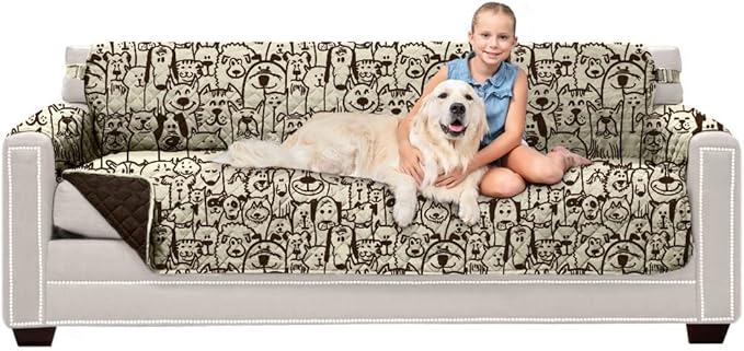 Sofa Shield Couch Slip Cover with Patented Strap, Cushion Protector, US Designed Reversible Stain and Dog Tear Resistant Slipcover, 78 inch Seat, Washable Covers for Dogs Pets, Chocolate
