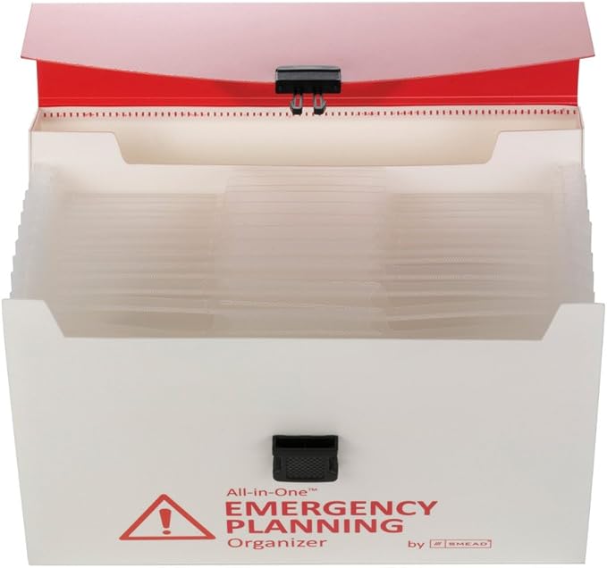 Smead All-in-One Emergency Planning Organizer, 13 Pockets, Letter Size, Latch Closure, Poly White/Red (92011)