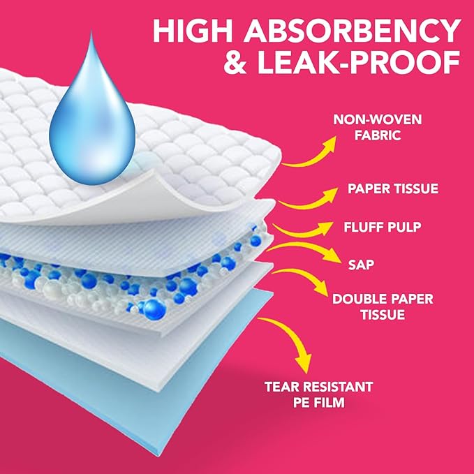 Pupiboo Disposable Dog and Cat Training Pads – Leaves Pattern, Highly Absorbent Pee Pads, Leak Proof Backing, Pheromonal Attractant for Housebreaking & Potty Training – 23x23 in (100 Count)