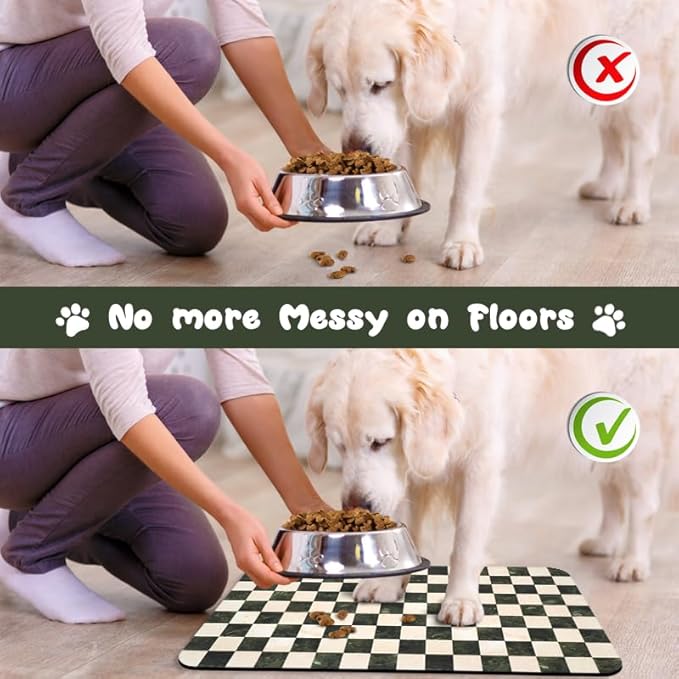 Dog Food Mats for Floors Waterproof, Pet Water Bowl Mats Pet Feeding Absorbent Placemats Plaid 16 * 24 inch