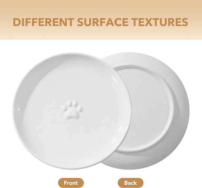 Raised Ceramic Wide Whisker Friendly Cat Dish, Anti-Slip Food&Water Bowl with 2 Style Stand Adjustable Pet Bowl Set (1Dish+Stand, White)