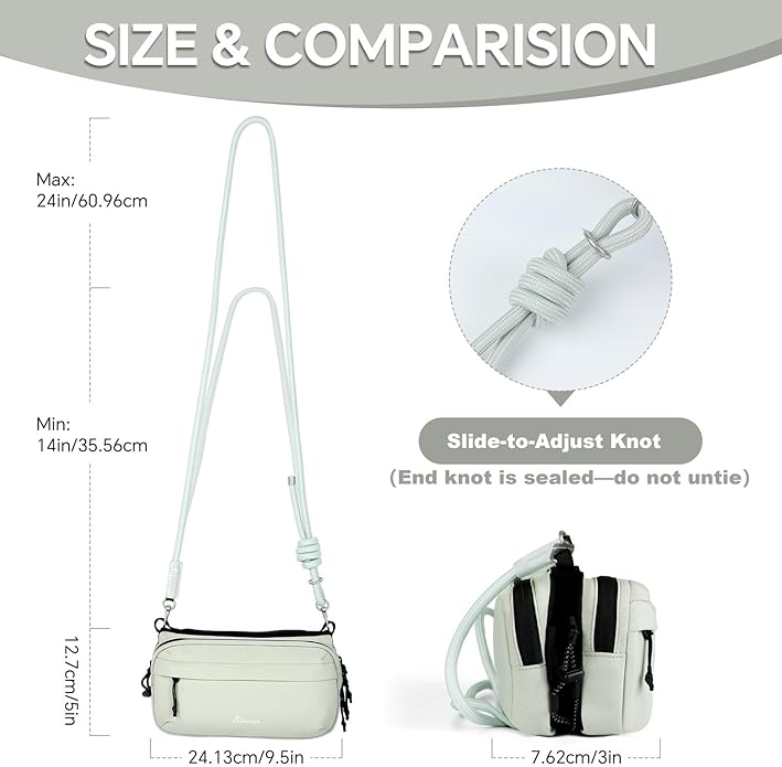 Small Crossbody Travel Bag for Women, Water-Resistant Nylon, RFID Blocking, Organizer with Bottle Slot, Adjustable Rope Strap