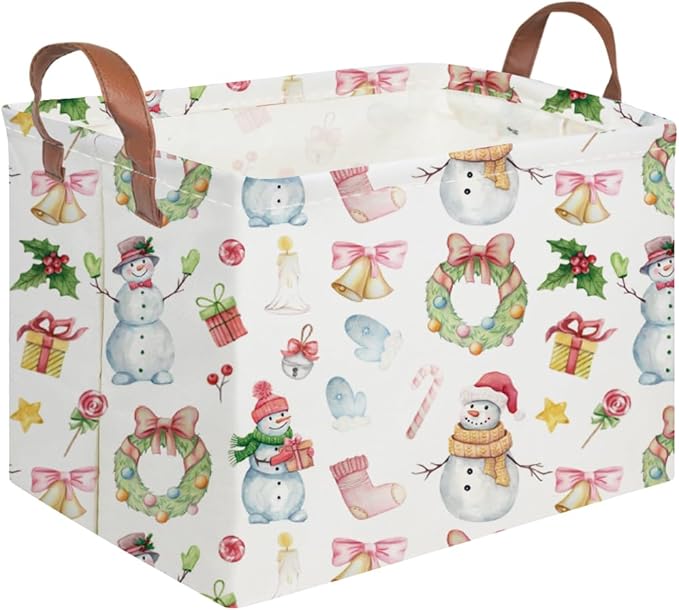 FXOCSHE Rectangular Christmas Basket,Waterproof and foldable Tree Basket Baby Storage Bin,kids room storage baskets,New Year decor,Boy and Girls Christmas Room Decor(Bell Christmas)
