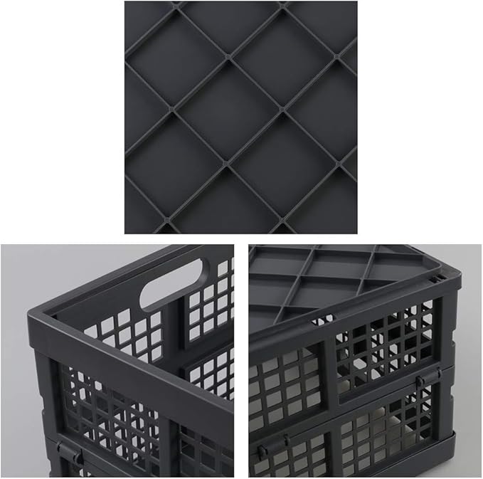 EudokkyNA 3-Pack 30 L Plastic Folding Storage Crates, Collapsible Crates Basket