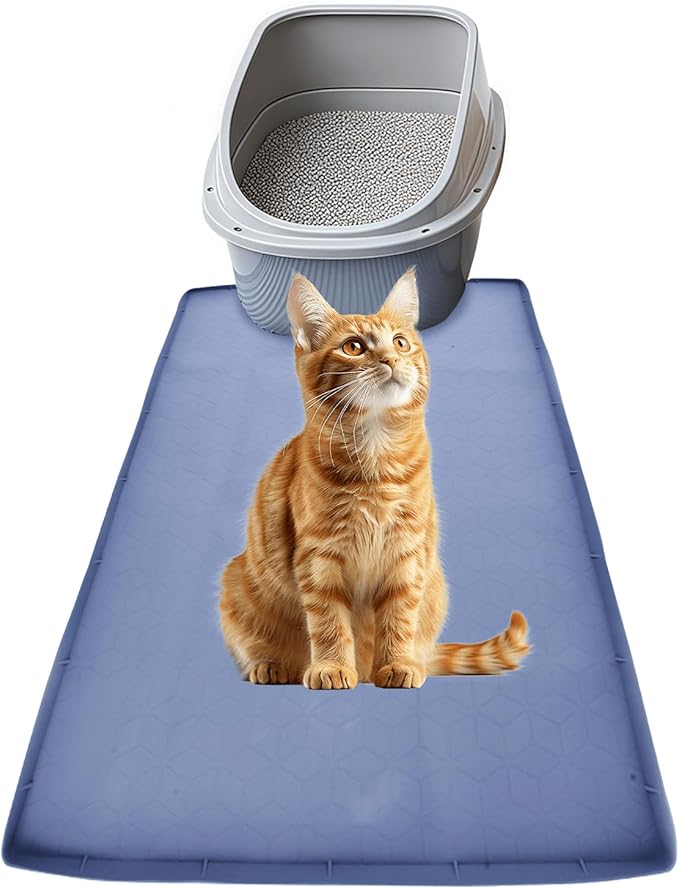 Waterproof Cat Litter Mat, Large Silcone Trapper for Litter Box & Food Bowls, Durable Kitty Floor Mat Diamond, Easy to Clean (31"X22"- Grey)