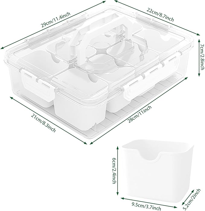 REBECAT Divided Serving Tray with Lid and Handles 8 Compartments Snack Box Container Charcuterie Organizer Snackle Box Container for Candy,Nuts，Fruits,Snacks,3 Pack,White
