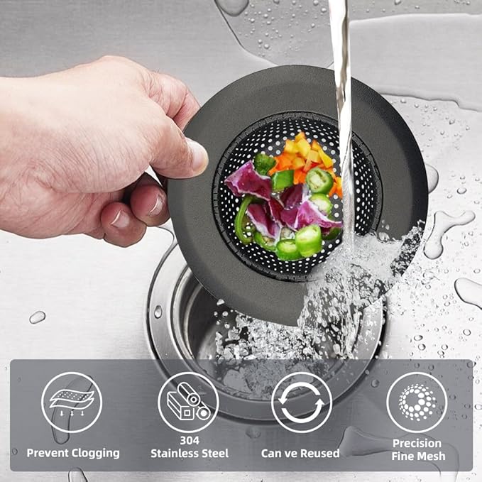 Mi hogar Sink Drain Strainer 2 Pack, 4.5” Wide Rim Stainless Steel & Silicone Sink Stopper Basket, Food & Hair Catcher for Kitchen, Bathroom, Utility, Tub Drains – Rustproof & Easy to Clean