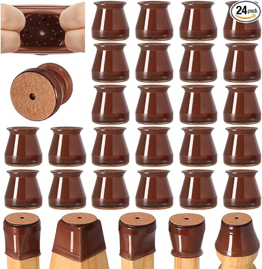 24 Pcs Chair Leg Floor Protectors for Hardwood Floors Silicone Covers to Protect Wood Tile Floors Felt Bottom Furniture Leg Caps Anti-Scratch Reduce Noise (Fit:0.9"-1.29")
