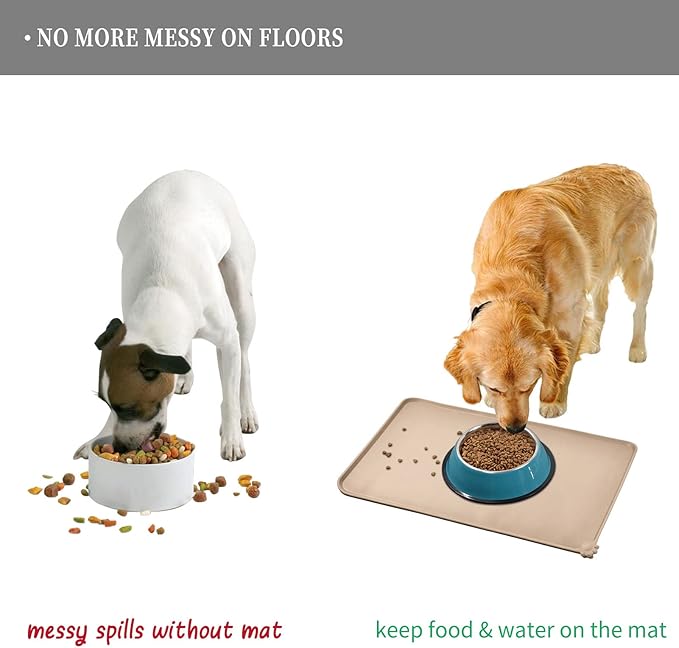 Reopet Waterproof Pet Feeding Mat with High Raised Edges, Heavier and Thicker Placemats for Cat Dog Water Bowl with BPA Free, Dogs Cats Food Mats for Messy Drinkers to Prevent Spill and Protect Floors