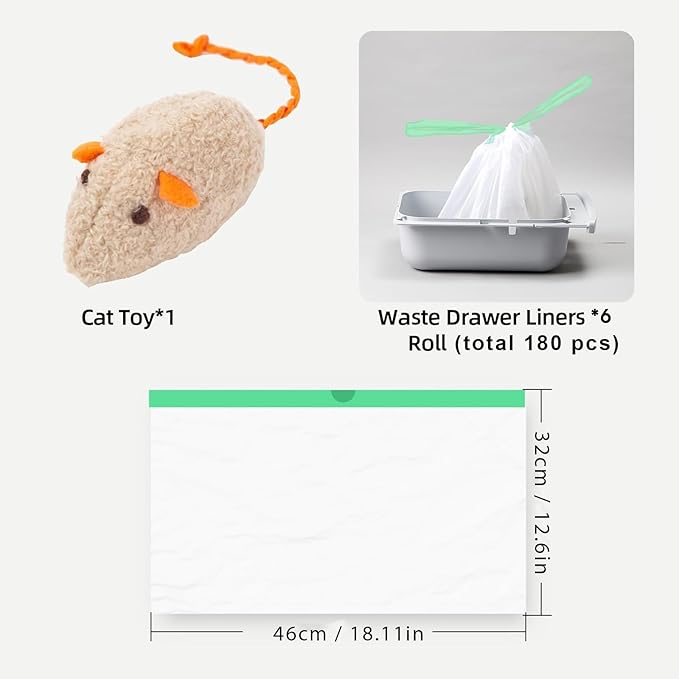 180 Count Self-Cleaning Cat Litter Box Liners Bags Fit For MW-SC01/SC02/SC09/LR01/LR02, Pre-Seperated Heavy Duty Automatic Cat Litetr Box Bags with Drawstring-18" * 12.6"