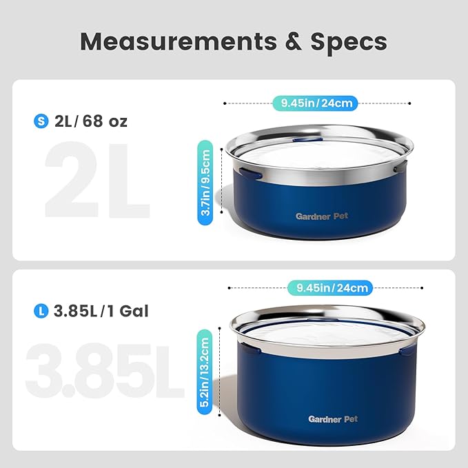 Gardner Pet Slow Water Bowl for Dogs, 2L/68oz Spill-Proof Pet Water Bowl with Floating Disk & Filter Screen, Stainless Steel No-Spill Water Dispenser for Medium Large Pets