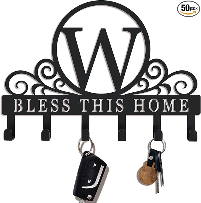 Metal Letter W Key Holder for Wall, Decorative Metal Key Holder Wall Mount, Key Hooks Coat Rack Monogram Wall Decor, Perfect for Bathroom, Living Room, Kitchen, Anniversary Housewarming Gift