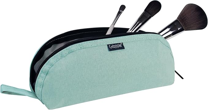 Gloppie Travel Makeup Brush Holder - Small Makeup Bag Compact Cosmetic Bag, Portable Cosmetic Pouch for Organizing Brushes On-the-go, Mint Blossom Green