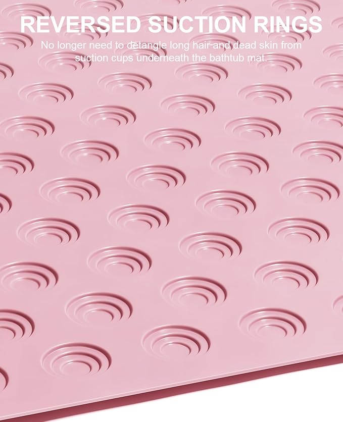 OTHWAY No Suction Cup Bath Mat: 39x16inch Extra Long Bathmat│Perfect for Refinished Bathtub Mat│Made of Nature Rubber│a Blessing for The Elderly and Children (Pink)