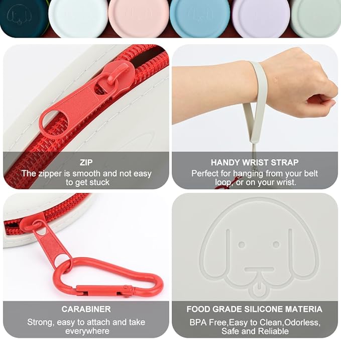 WALLFID Silicone Dog Treat Pouch Small Bag,with Pet Training Clicker,Walking Bag for Dog and Cat, Pocket Size, Easy to Clean, Odorless, Zipper Design,Moisture-Proof,Travel Walking Bag.(Dark Green)