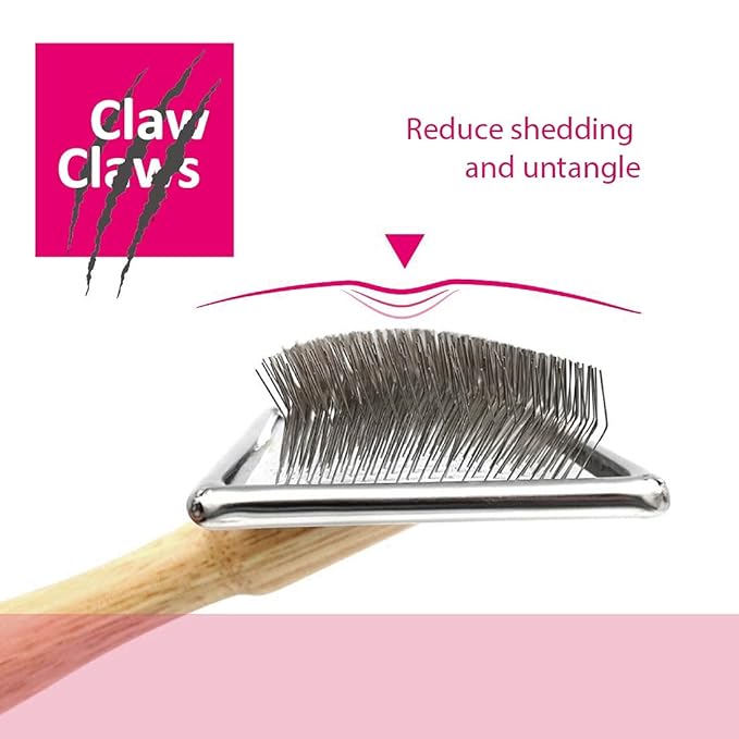 Claw Claws Pet Slicker Brush for Medium Dogs, Wooden Handle with Stainless Steel Soft Pins, Gently Remove Tangled, Loose Undercoat and Mats Hair, Pet Grooming Brush Tool (6.6")