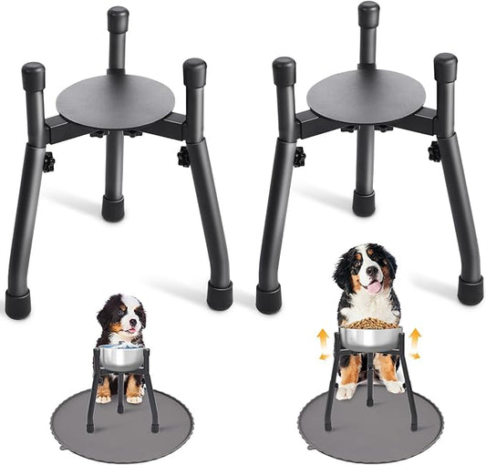 2-Pack Adjustable Elevated Dog Bowl Stands, Metal Raised Feeders for Medium & Large Dogs, 3 Heights (8.8", 10.8", 12.5"), Width 6.3"–10.2", Spill-Proof Mats, Non-Slip, Bowls Not Included