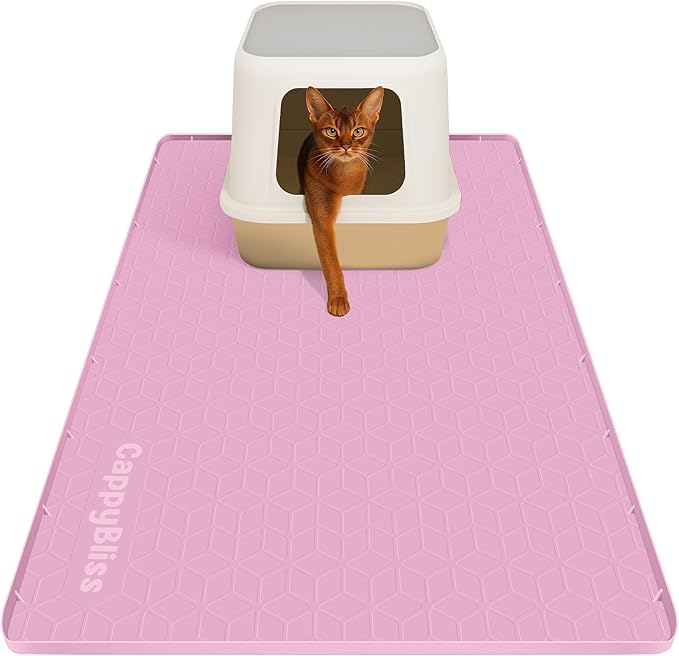Large Cat Mat for Litter Box, 34"x22" Waterproof Silicone Mat with Litter Trapping, Easy Clean & Non-Slip Floor Pad for Indoor Cats, Pink
